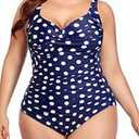 Yonique Women Plus Size One Piece Swimsuits Tummy Control Bathing Suits Twist Front Ruched Swimwear American Flag 18W