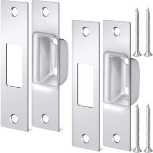 Hicarer 2 Pcs Box Strike Plate 1-1/4" x 4-7/8" Door Lock Striker Plate Deadbolt Strike Plates Universal Latch Restorer Security Latch Restorer for Exterior Doors Home Office Residential Use(Silver)