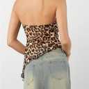 WDIRARA Women's Leopard Print Strapless Tube Top Asymmetrical Hem Bandeau Y2k Sleeveless Tanks Tops (Brown, XS)