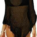 Saodimallsu Womens Sheer Cover Ups Lightweight Crochet Knit Mesh Shrug Summer Trendy Batwing Sleeve Boho Poncho Tops (Black, M)