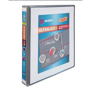 Avery Ultralast 3 Ring Binder, One Touch Slant Ring, White