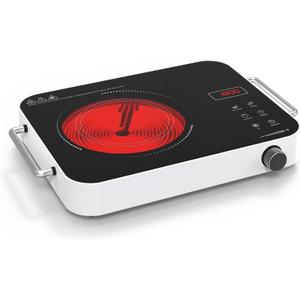 Electric Cooktop 110v, Portable Electric Stove 1800W Infrared Hot Plate, Nafewin Single Burner Cooktop Countertop with Handle, 4-Hours Timing Setting, Compatible for All Cookwares