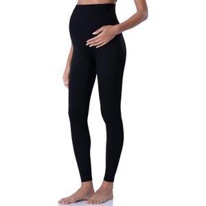 POSHDIVAH Women's Maternity Leggings Over The Belly Pregnancy Yoga Pants Active Wear Workout Leggings (Medium, Black)