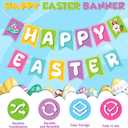10 x OHOME Easter Decorations - Happy Easter Banner | Bunny Party Decorations for Indoor Outdoor Outside - Bunny Egg Garland for Front Door | Easter Backdrop Wreath for Window Wall - Easter Decor