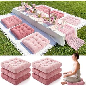 6 Pcs 21 Inch Pink Extra Large Outdoor Picnic Cushion Meditation Floor Pillow Square Large Pillow Seating for Adult Pink Picnic Party Decor for Birthday Bachelorette Tea Party Backyard Decor