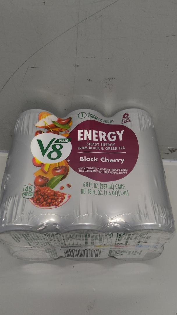 V8 +ENERGY Black Cherry Energy Drink, Made with Real Vegetable and Fruit Juices, 8 FL OZ Can of 6 Cans)