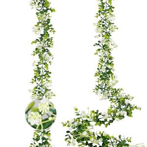 HIAGROW 6FT Eucalyptus Garland with Flowers, 2 Pack Artificial Greenery Garland Hanging Faux Eucalyptus Garland Suitable for Table Wedding Backdrop Arch Wall Party UV Protected Indoor Outdoor Decor