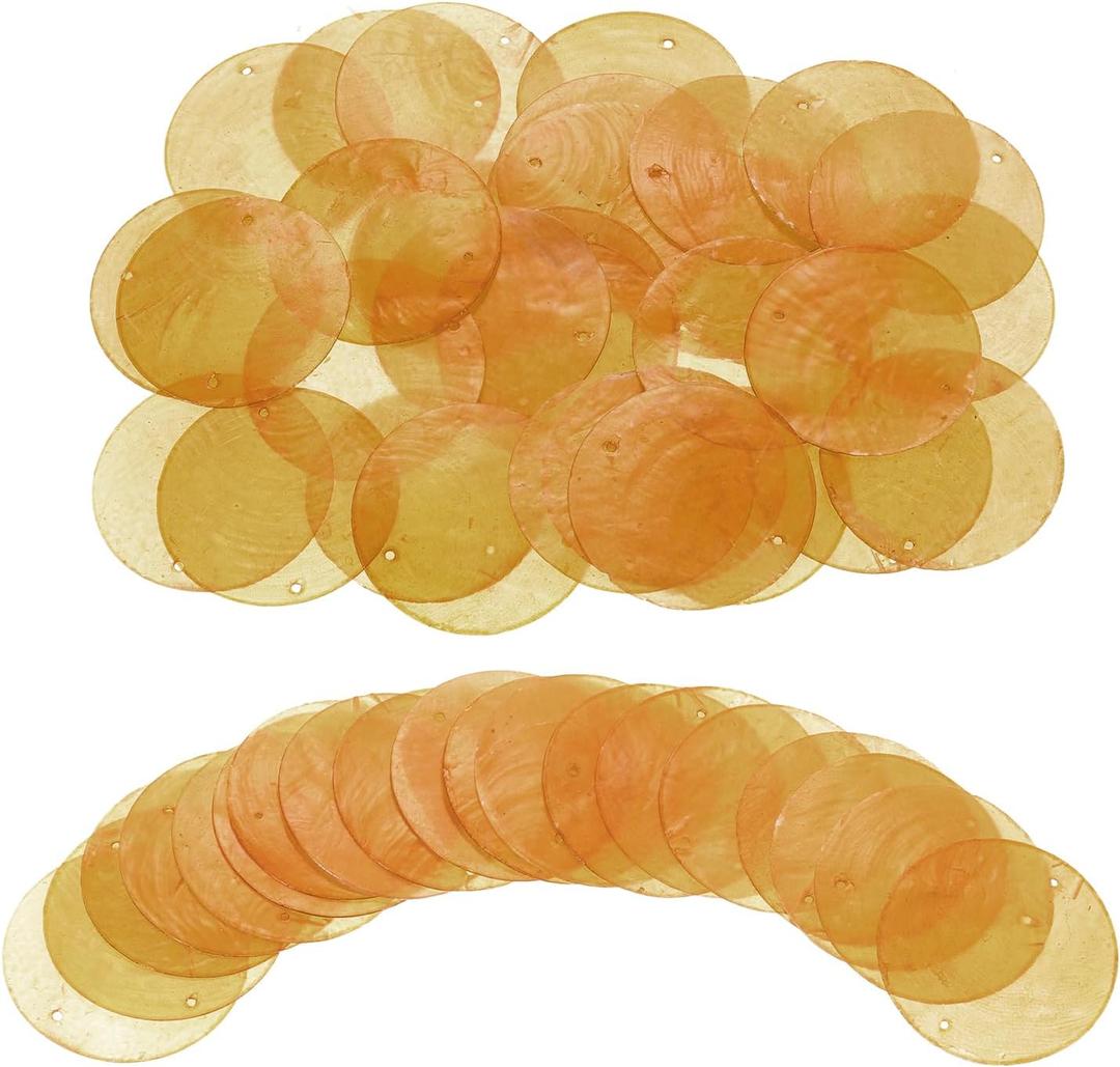uxcell 120Pcs Capiz Shells 2" Round Natural Shells with 2 Holes for Seashell Wind Chimes Curtain Shell Garland DIY Craft Wedding Home Decoration, Orange