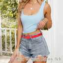 SANSTHS Women Leather Belt for Jeans Pants Fashion Ladies Skinny Belt for Dresses Thin Belt with Single Prong Buckle (Red)
