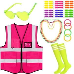 Neon Theme Football Game Costume Reflective Vest Outfit Set for Women Halloween Football Party Dress Up