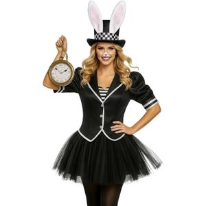 Morph White Rabbit Costume Womens Kit, White Rabbit Costume Adult With Clock, Halloween Costumes For Adults, One Size 