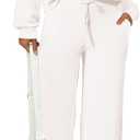 PRETTYGARDEN Women's 2 Piece Outfits Casual Lapel Half Zip Sweatshirts And Wide Leg Pants Tracksuit Sets (Medium, White)