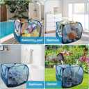 Pop up Pool Toy Storage Bin,32"X32"X30"Pool Float Organizer Bag with 2 Side Pockets Mesh Swimming Pool Toys Organizer with 4 Ground Nails for Inflatable Toys, Float, Beach Ball and Pool Accessories