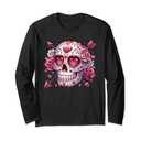 Valentine's Day Decorative Skull Hearts Roses Tattoo Goth Long Sleeve T-Shirt Medium