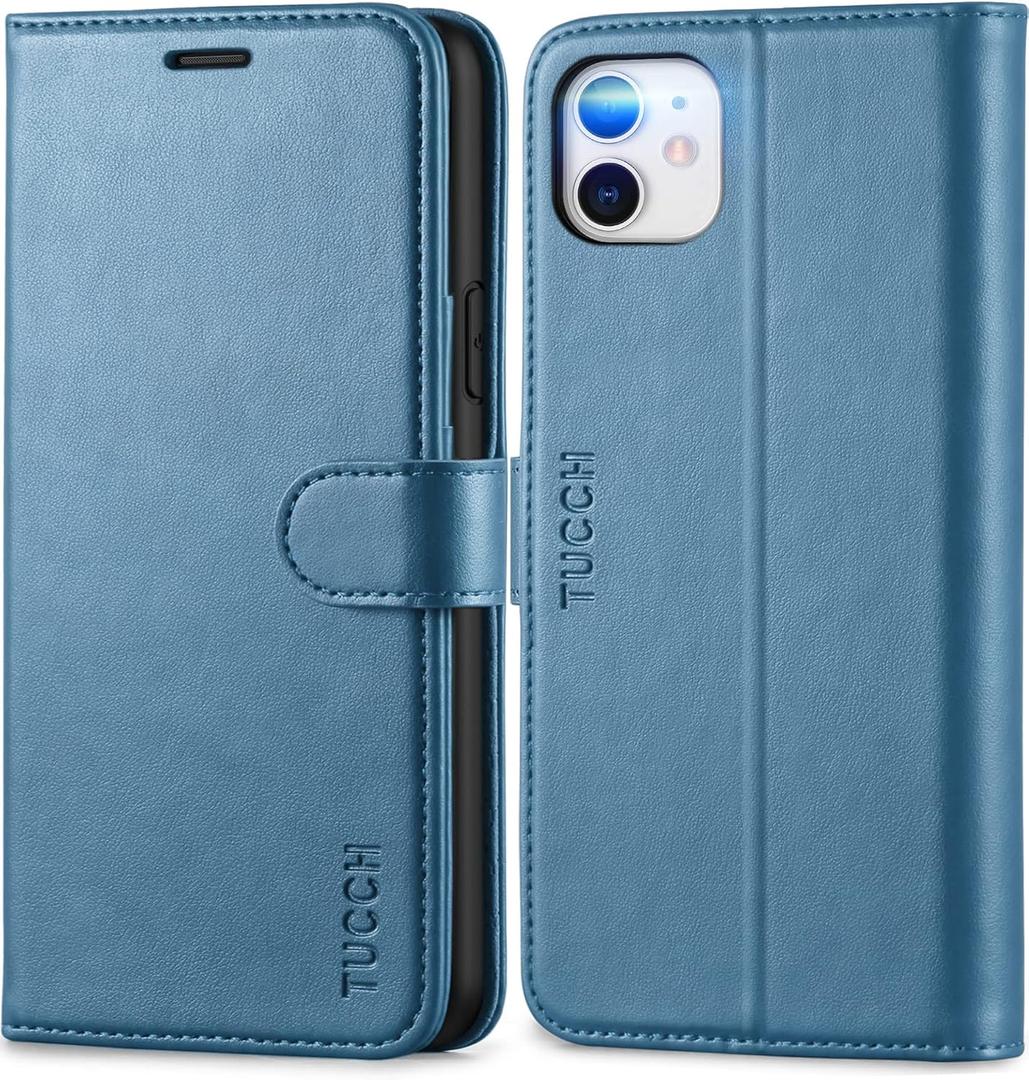TUCCH Wallet Case for iPhone 11, RFID Blocking Card Slot Holder [TPU Interior Protective Case], Magnetic Folio PU Leather Stand Flip Cover Compatible with iPhone 11 6.1" 2019, Lake Blue