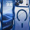 BENTOBEN for iPhone 17 Pro Max Case Clear, [Compatible with MagSafe][Full Camera Protection][Cute Wave Frame][DIY Glitter Cardstock] Electroplated Wavy Shockproof 17ProMax Phone Case 6.9", Deep Blue