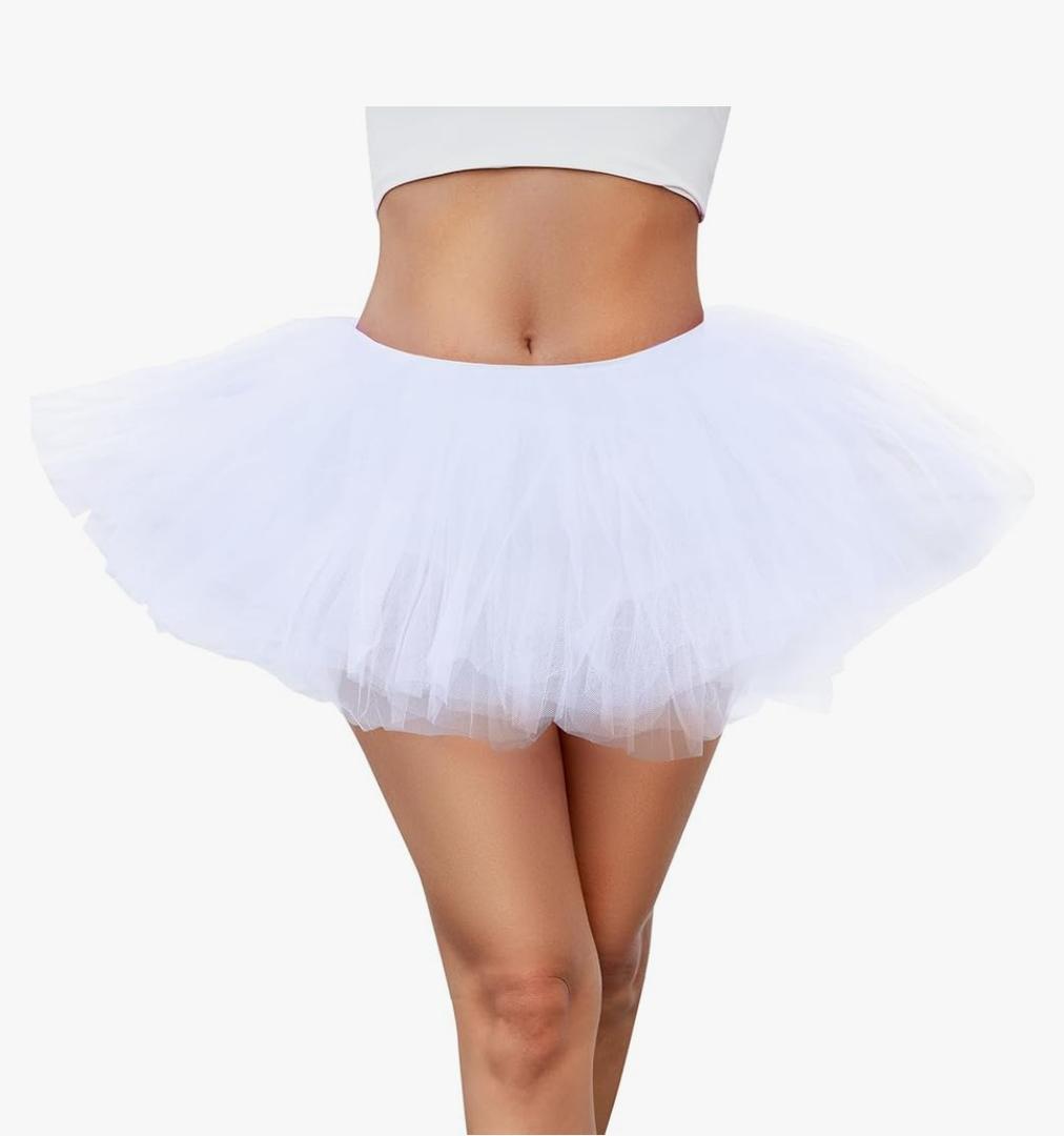 Women  Layers Tutu Fluffy Dance Ballet Bubble Skirt Puffy Elastic Tulle Short Skirts Halloween Christmas Costume, M/L