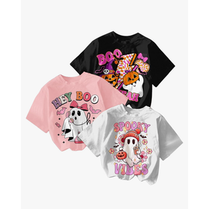 RoseSeek Girl's Bow Cherry Graphic Tees Short Sleeve Crewneck Cute T Shirts Tops for Teens Summer Tops 10Y (White, Pink, Black, Pack of 3)