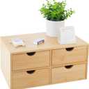 Bamboo Desk Organizer 4 Drawers, Countertop Organizer with Drawers Makeup Storage Drawer 4 Drawers Tabletop Storage Organization Box Home Office Workspace