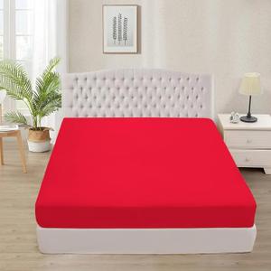 TEXAS LINEN CO. 100% Egyptian Cotton Fitted Sheet King Size - 1000-Thread-Count King Fitted Sheet Only, Extra Soft, Cooling, 16" Deep Pocket Luxury Sateen Weave Bottom, Hotel Quality - Red