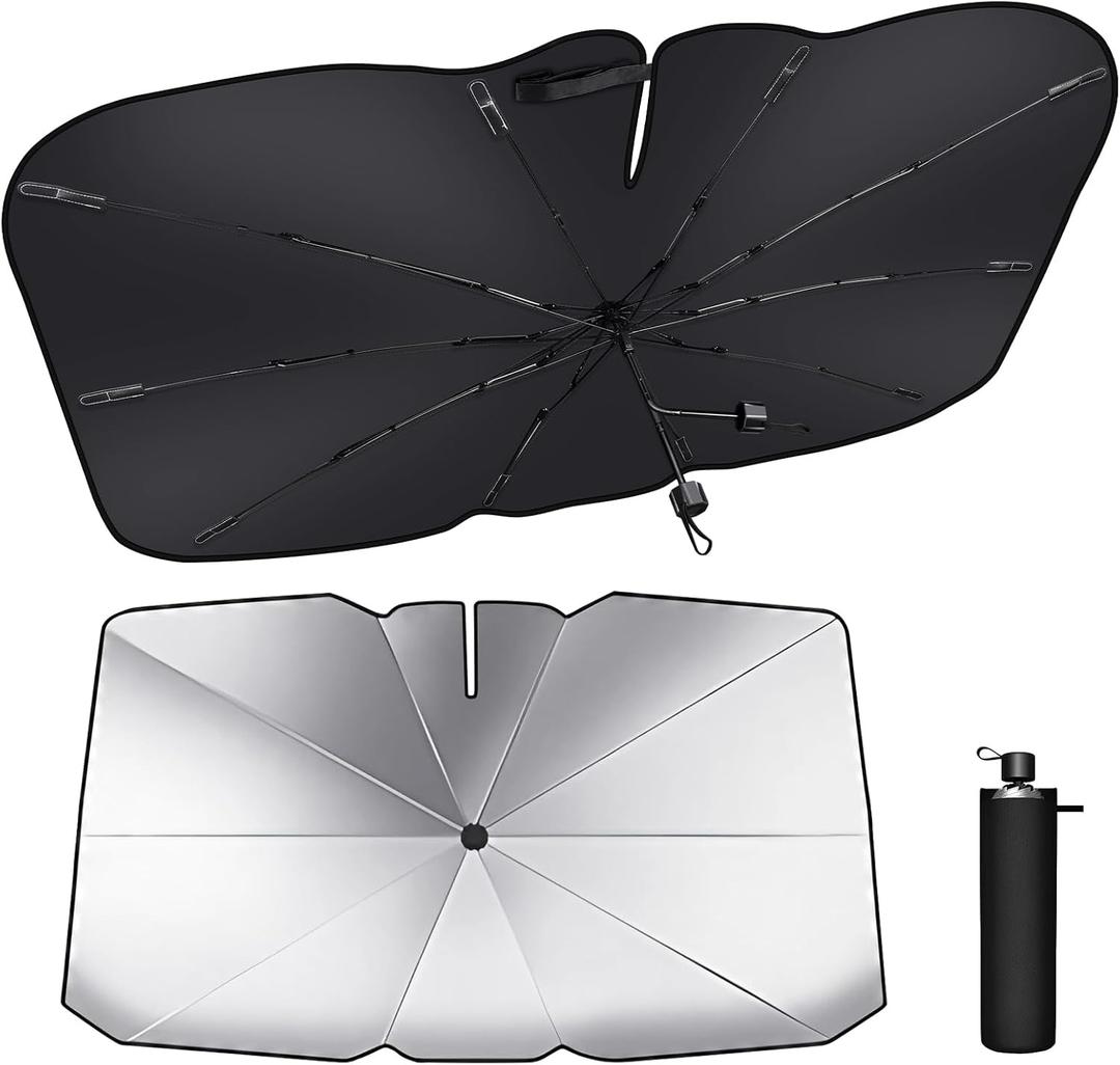 LECART Windshield Sun Shade Umbrella for Car, Foldable Front Window Sunshade Cover, 360 Bendable Handle Heat Insulation Protection Universal for Car Truck SUV Sedan (55x32 Inches)