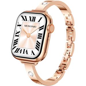 Mosonio Slim Bracelet Band with Sparkly Accents Compatible with Apple Watch Bands 46mm 45mm 44mm 49mm 42mm(Series 3 2 1)/ 38mm 40mm 41mm 42mm(Series 11 10) for Women, Stylish Adjustable Link Thin Metal Strap for iwatch Ultra Series 11 10 9 8 7 6 5 4 SE 3 2 1