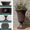 23.6" Tall Plastic Urn Planters for Outdoor Plants, Set of 2 Heavy-Duty Classic Indoor Large Flower Pots with Drainage Holes & Trophy Design, Outdoor Planters for Porch, Home Garden, Brown, 19.69"D x 15.75"W x 23.62"H