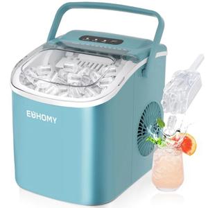 EUHOMY Countertop Ice Maker Machine with Handle, 26lbs Per Day, 9 Ice Cubes Ready in 6 Mins, Auto-Cleaning Portable Ice Maker with Basket and Scoop, for Home/Kitchen/Camping/RV (Silver) 11.57"D x 11.42"W x 8.74"H