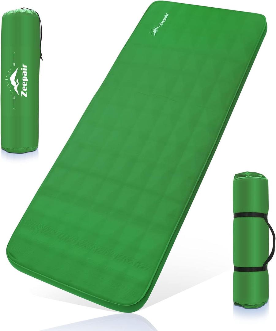 Buheco Sleeping Pad for Camping, Self-Inflating 9.5 R Value 3" Ultra-Thick Memory Foam Comfort Plus Camping Mats for Backpacking Travelling & Hiking Portable Air Mattress for 4-Season Green, Single