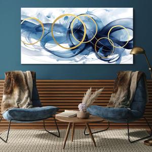 HKDGOKA Blue Abstract Wall Art, Graffiti Ink Gradient Living Room Canvas Artwork White Gold Large Wall Picture Modern Office Paintings for Kitchen Dining Room Bedroom Wall Decor 24x48 IN (48L" x 24W")