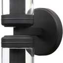 Pathson 2 Lights Cylinder Glass Wall Sconce, Hardwired Wall Vanity Lights with Double Tube Glass, Vintage Aluminum Wall Lamp Decor for Living Room Bedroom (Black 1-Pack)