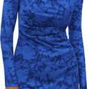 PRETTYGARDEN Women's Fall Bodycon Dresses 2026 Sexy Long Sleeve Ruched Lace Floral Mini Party Dress Tight Club Outfits (Blue, L)