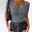 Zeagoo Womens Summer Tops Short Sleeve Shirts Ribbed Knit Square Neck Tshirt Basic Slim Fitted Tee Business Casual Outfit (M)