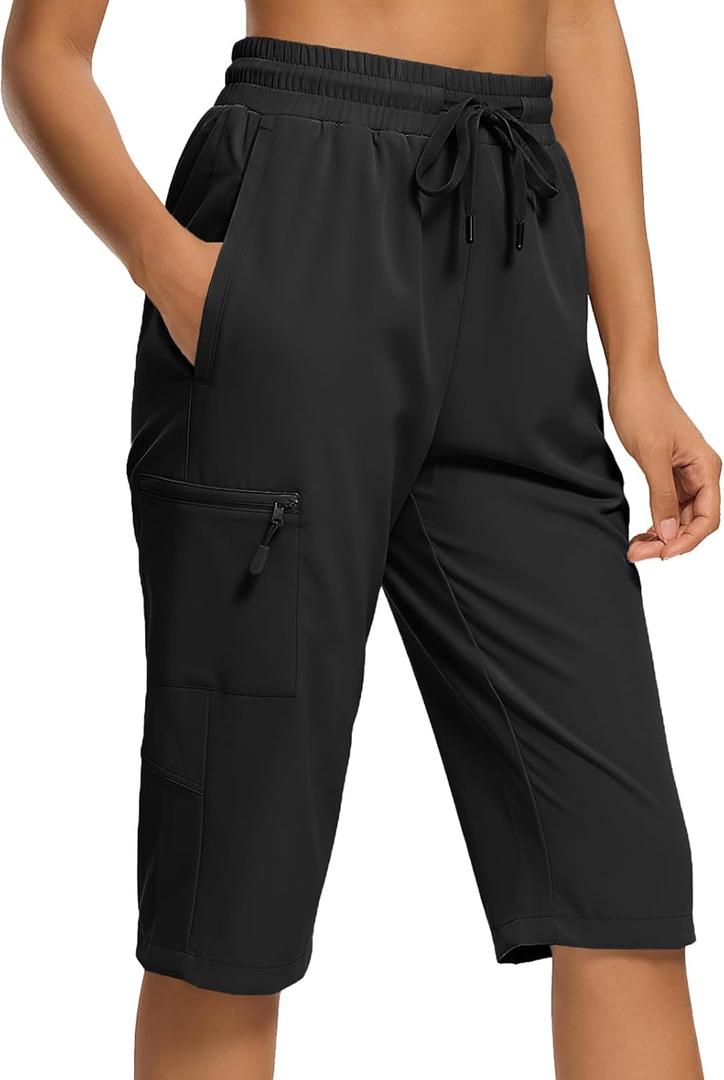 DEVOROPA Women's Hiking Long Shorts Knee Length Lightweight Quick Dry Cargo Athletic Bermuda Beach Shorts with Zipper Pockets, 2XL