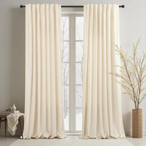 Cream Velvet Curtains 96 Inch Long for Living Room Darkening Christmas Decorative Light Dimming Drape Elegant Crushed Luxury Decor Thick Smooth Thermal Beige Curtain for Bedroom 52x96 Back Tab 2 Panel