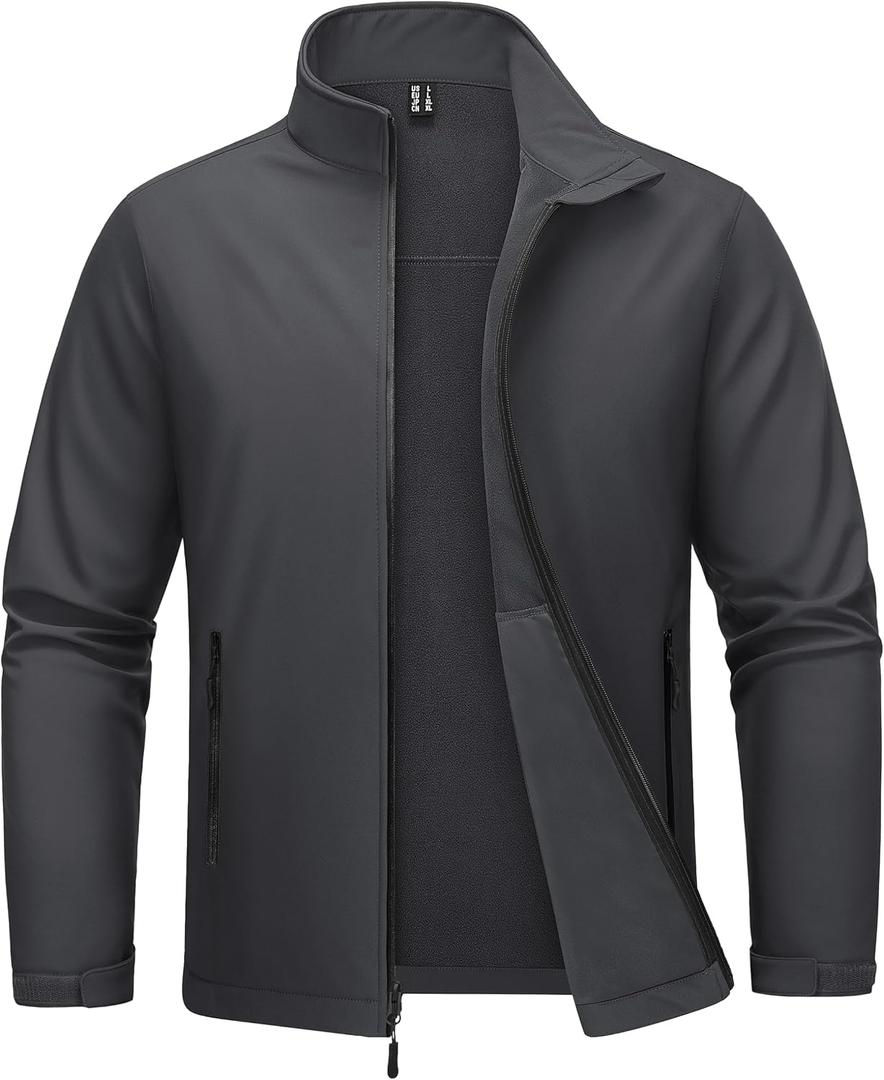 MAGCOMSEN Men's Fleece Lined Softshell Jacket Lightweight Waterproof Windbreaker Zip Up Winter Rain Coat Tactical Hiking (Gray, M)