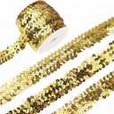Elastic Sequin Ribbon Trim 10 Yards Golden Metallic Sequins Stretch Lace Trim for Sewing Clothes Home Party Decoration