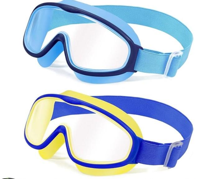 Vvinca Kids Goggles with Comfort Fabric Strap, Kids Swim Goggles Wide View Anti-Fog/UV No Leaking Swimming Goggles for 3-14 (06-blue & Yellow)
