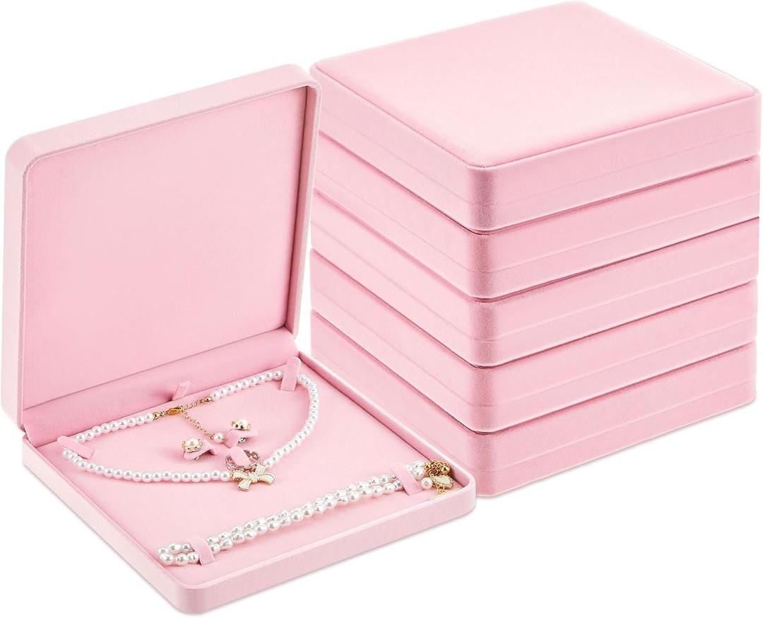 Yinkin 6 Pcs Velvet Jewelry Set Box Jewelry Display Case Earring Ring Bracelet Necklace Gift Box Pearl Necklace Storage Case for Mother's Day Wedding Travel Anniversary(Pink)