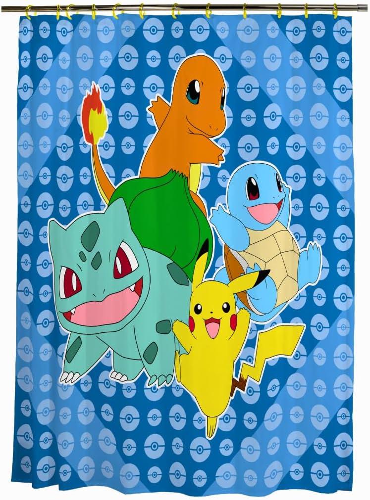 Franco Pokemon Anime 13 Piece Shower Curtain and Ring Set, (100% Officially Licensed Product)