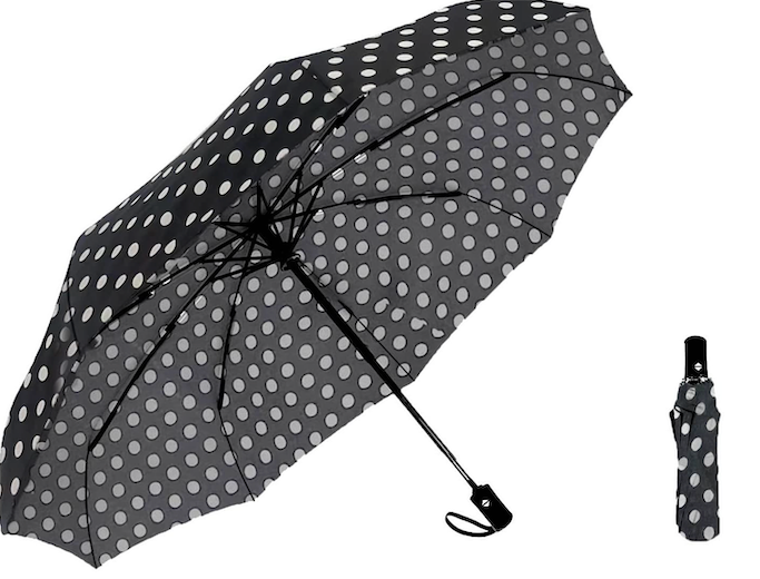 SIEPASA Windproof Travel Compact Umbrella-Automatic Umbrellas for Rain- Folding Umbrella, Travel Compact Umbrella.(Black Polka Dots) (42 Inch-1 Pack)