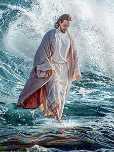 Zythron Jesus Diamond Art Kits for Adults, Jesus Walk On Sea Diamond Painting Kits for Adults Beginners, Jesus Christ Religious DIY 5D Round Full Drill Diamond Paintings Gem Art 12x16 inch