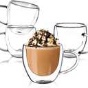 EYE4TECHS Clear Glass Double Wall Insulated Round Coffee Mugs Set of 4 Pieces - Small Size 5.5oz Best Reusable Coffee Mug for Home Cafe Restaurant Perfect for Espresso Capucinno Lungo Latte Coffee