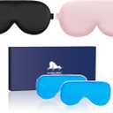 ALASKA BEAR Cooling Gel Eye Mask Weighted Silk Sleep Mask & Cotton Eyeshades Cold & Hot Compress for Pain Relief, 180g Heavy, 2 Set(Black & Pink)
