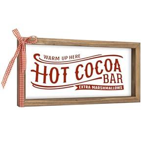 Pechpell 11.8×6 Inch Hot Cocoa Bar Sign, Wooden Christmas Kitchen Table Top Centerpieces Decor, Holiday Decorative Signage Indoor Wall Art Shelf Mantel Coffee Station Rustic Farmhouse Home Decorations