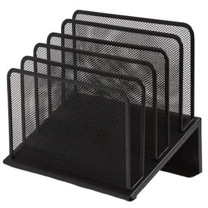 1InTheOffice Metal Mesh File Organizer, Black Wire Mesh 5 Section Incline Sorter, Black Finish