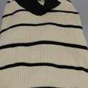 Floerns Women's Collared Striped Sweaters Preppy Oversized Knit Fall Pullover Sweater (Medium, Black and Khaki)