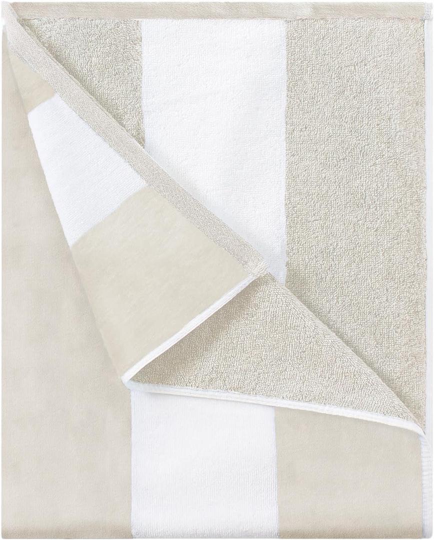 Cotton Oversized Beach Towel - Large 70 x 35 Inch Pool Towel, Chiffon Striped Quick Dry Swimming Cabana Towel