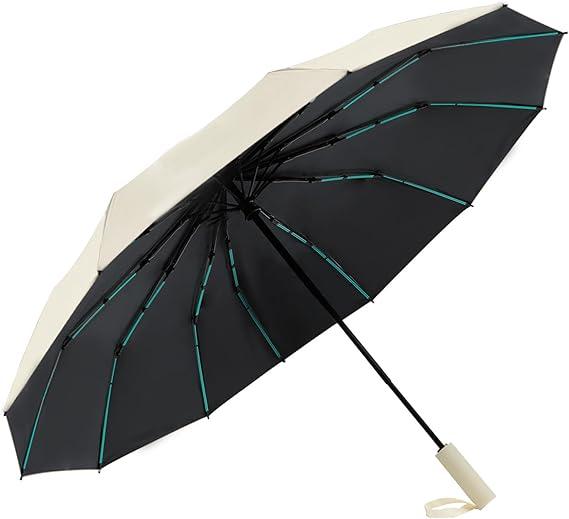Large Double-Ribs Umbrella Automatic Folding Umbrella for Women Men, Travel, UPF 50+ UV Protection