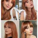 Honygebia Ginger Wig with Bangs - Auburn Wigs for Women, Copper Red Long Straight Layered Hair, Light Honey Blonde Dark Roots, Natural Synthetic Heat Resistant Wigs for Halloween/Christmas/Party